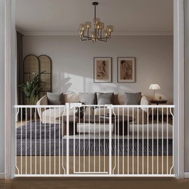 COSEND Extra Tall Baby Gate 37.4" Extra Wide Dog Gates for The House Pressure Mounted Gate Safety White Metal Child Pet Cat Gate for Indoor Stairs,Doorways (White, 204-216cm/80.5"-85")