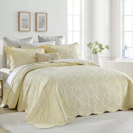 SahSahCasa 100% Cotton 120"x102" Bedspread, Oversized Queen Bedspread Coverlet Quilt Set, Queen Quilted Bedspread Extra Large Quilt, Embroidery Bedding XL Bed Spread Lightweight Comforter, Cream