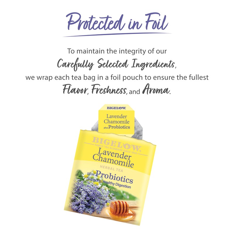 Bigelow Tea Lavender Chamomile Plus Probiotics Herbal Tea, Caffeine Free