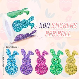 Totelux Easter Bunny Gift Stickers Glitter Laser Rabbit Envelope Seal Stickers Self-Adhesive Label Stickers for Easter Gift Wrap Party Decor Supplies 500Pcs