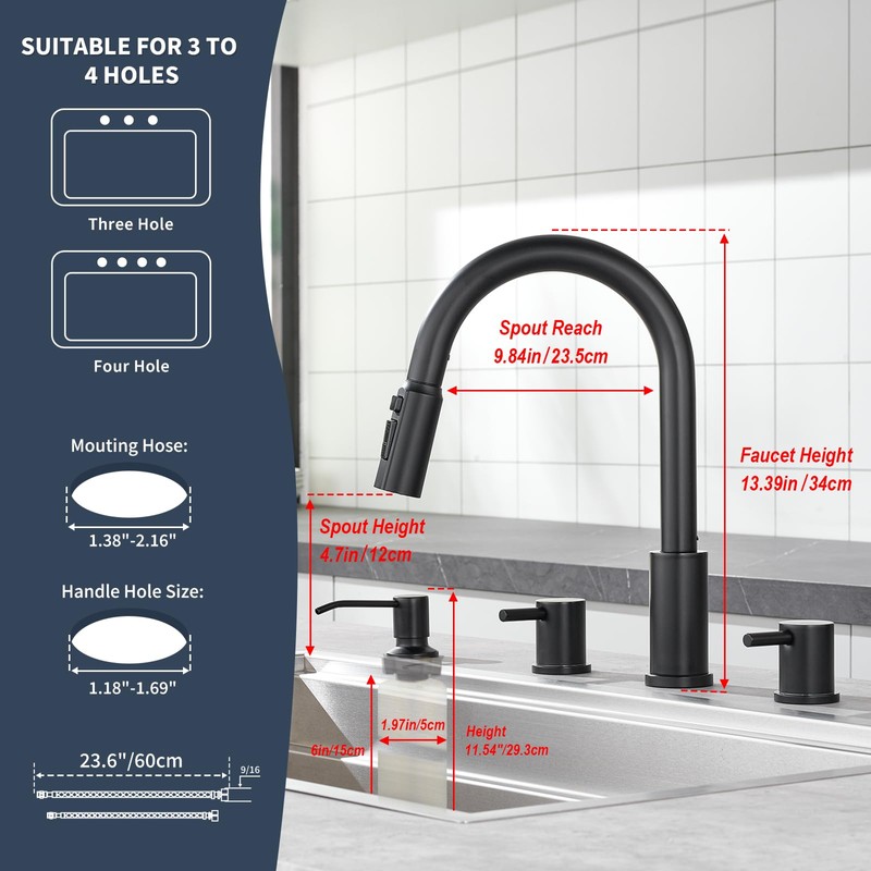 Tohlar 4 Hole Kitchen Faucet, Brushed Gold Kitchen Faucet with