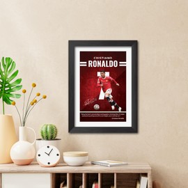 TenorArts Cristiano Ronaldo Poster Manchester United Laminated Poster Framed Painting with Matt Finish Black Frame (12 inches x 9inches)
