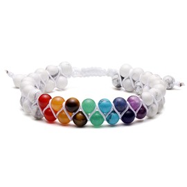 Top Plaza 7 Chakra Bracelet Natural White Turquoise Beads Bracelets Aromatherapy Essential Oil Diffuser Bracelet Stress Relief Anxiety Bracelets for Women Men