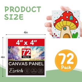 ESRICH Mini Canvases for Painting, 4x4In Canvas in Bulk 72 Pack Small Canvas Panels Cotton Paint Canvas Primed Acid Free Blank Canvas Boards for Oil Paint,Watercolor,Acrylic Paint,Gouache&Tempera.