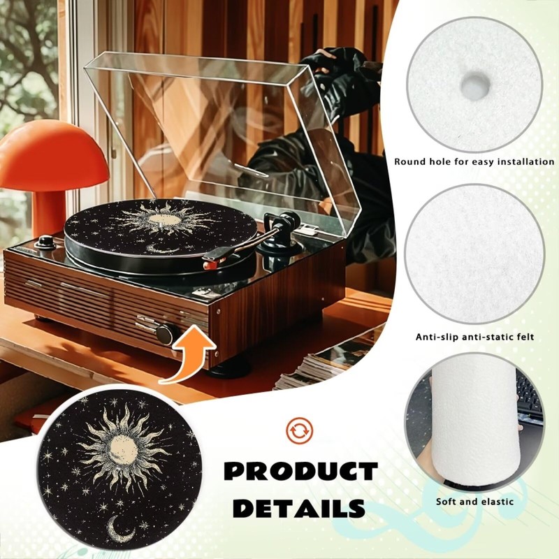GLENLCWE Moon Stars Black Turntable Platter Mat 12 Inch Anti