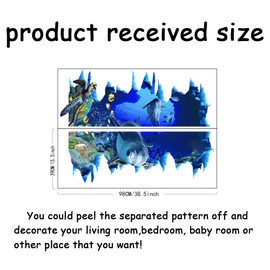 SUPERDANT 3D Broken Wall Stickers Blue Dolphin Turtle Ocean World Wall Decals Under The Sea Tropical Fish DIY Vinyl Stickers Peel and Stick Underwater Wall Decor for Floor Kids Boys Bedroom