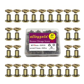 Alloygold - Juego de 50 tornillos M5 x 8 de bronce Chicago - Remaches de piel, remaches de piel, botones de rosca Chicago