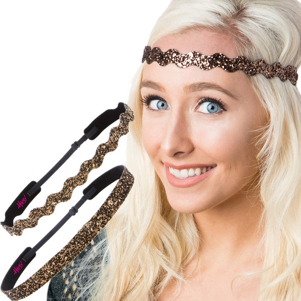 Hipsy REGULAR Size, Adjustable No Slip Sparkly Bling Mixed 2pk