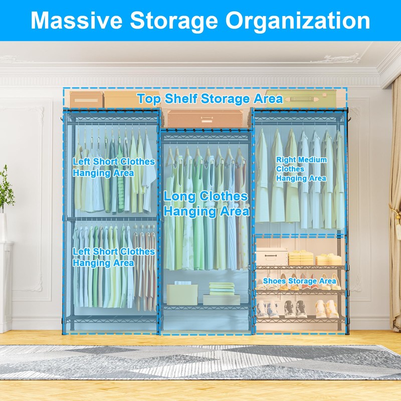 Ulif E13 Heavy Duty Clothes Rack（With 4 Hanger Rods &
