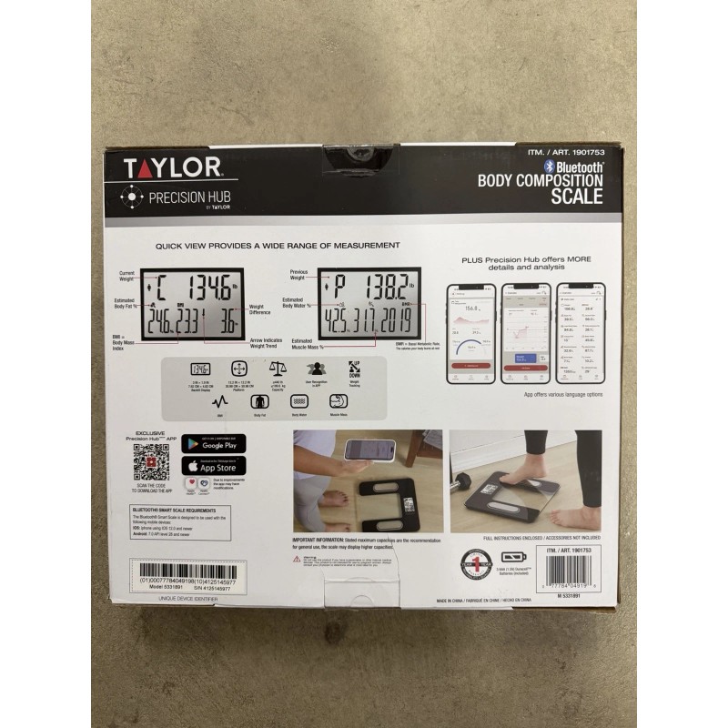 Taylor Bluetooth Body Composition Scale Precision Hub BMI Body Fat