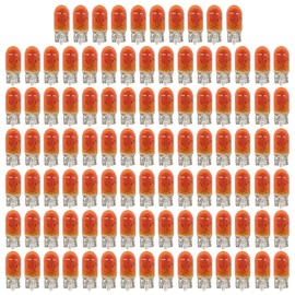 DUSCOKE 100PCS T10 194 Car Brake Light Turn Signal Bulbs - 12V 5W 168 2825 W5W Miniature Bulb Taillight Car Flat Foot Mini Lights - Halogen Width Indicator Lights Replacement Bulbs for Cars (Amber)