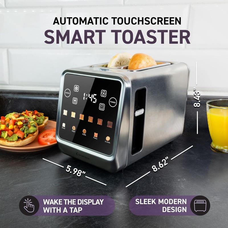 Inspirex Touch Screen Toaster - 2 Slice Extra-Wide Slots -