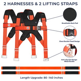 Ytonet Moving Straps, 2-Person Lifting and Moving System, Furniture Lifting Straps with Padded Back Support for Appliance, Mattress, Heavy Objects up to 800 lbs, 140 in Long Easy to Move, Lift, Carry