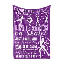 Figure Skating Gifts for Women, Perfect for Birthday/Christmas, 50'' x 65'' Unique Design Flannel Plush Blanket, Life is Better on Skates