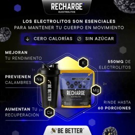 Recharge Electrolitos En Polvo 60 Porciones Sabor Moras 252g                                                                                          