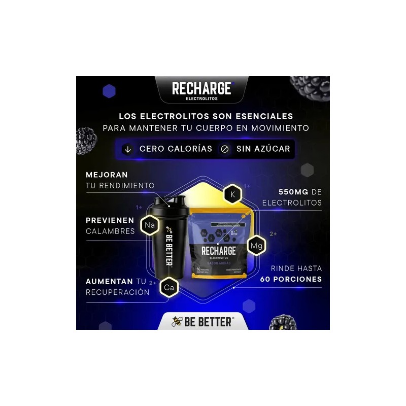 Recharge Electrolitos En Polvo 60 Porciones Sabor Moras 252g