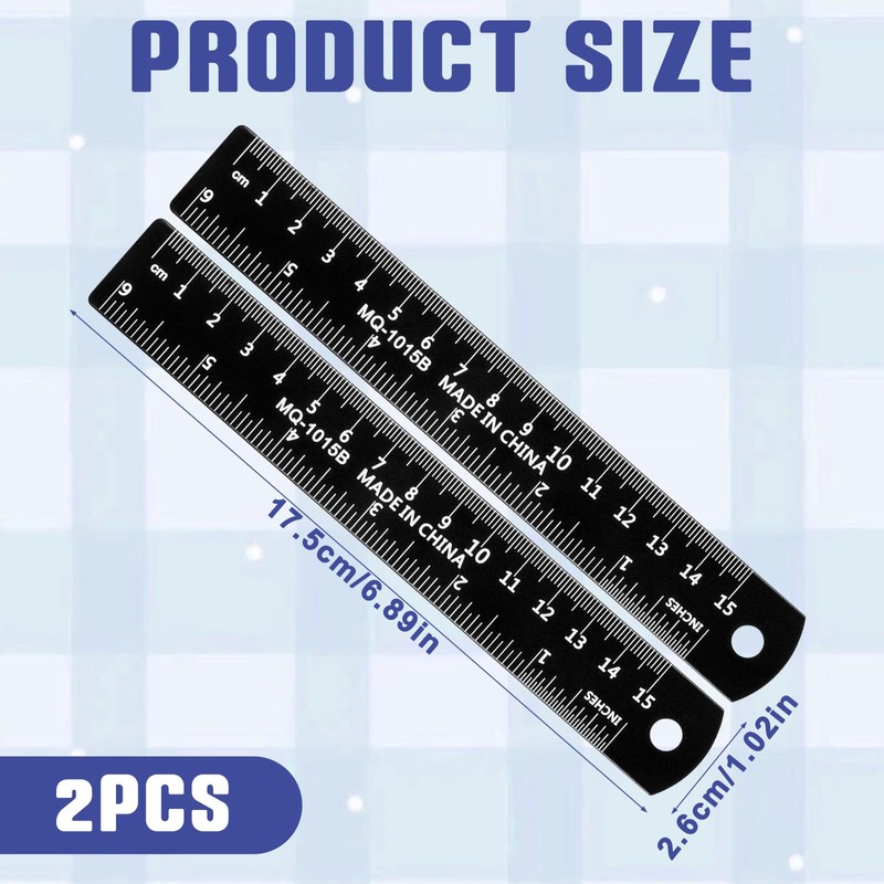 15cm Metal Ruler, 2 Pack Straight Ruler Dual-Scale Stainless Steel
