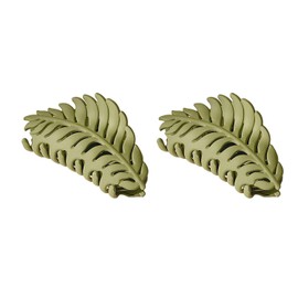 2Pcs Green Hair Clips,Leaf shaped Many Teeth Big Claw Clips,Non slip Leaves Hair Catch Barrette Jaw Clamp Hairpins for Women Girls Thin Thick Hair Clips and Barrettes Hair Accessories(3.5 Inch)