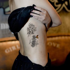TAFLY Waterproof Temporary Tattoo Sticker Black Rose Tattoo 5 Sheets