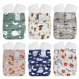 KaWaii Baby Newborn Cloth Diaper Value Pack - 6 Wateproof Cloth Diapers + 6 Super Absorbent Microfiber Inserts Reusable Washable Baby Nappies 6-22 lbs/0-18 Months