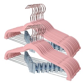 Stormix Pants Hangers, 24 Pack Vevlt Skirt Hanger with Clips, Non-Slip Coat Hangers, Heavy-Duty Clothes Hangers for Shorts, Pants, Skirts, Dresses, Jackets, Coat Pink (Rose Gold Hook)