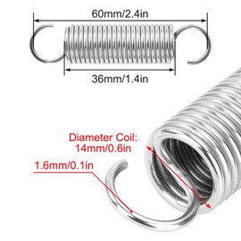 GUNGY Tension Springs with Hooks Stainless Steel Tension Spring 60 mm Outer Diameter 14 mm Wire Diameter 1.6 mm Maximum Tensile Force 6.00 kg 1.6 x 14 x 60 mm Pack of 4