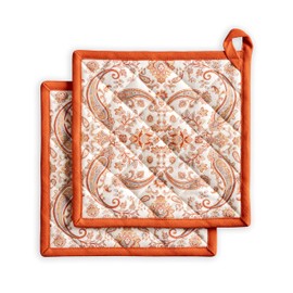 Maison d' Hermine Pot Holders 100% Cotton Set of 2 (20cm x 20cm) Hot Pads Heat Resistant with Bow Pot Holder for Baking, Barbecue, Home, Cachemire - Thanksgiving / Christmas