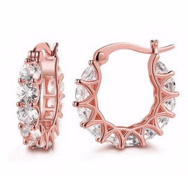 TOFBS Earrings for Women Ladies Elegant Simple Hypoallergenic Hoop Earrings U-Shaped Earrings with Lace Cubic Zirconia Hoop Earrings Gifts Jewellery, Copper