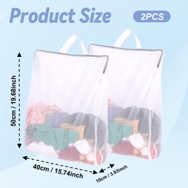 BOHUIZ 2Pcs Large Mesh Laundry Bags with Zipper, 20X16 Inch Net Laundry Bag Reusable Laundry Bags Washing Bag with Handles for Delicates Clothes College Dormitories Apartments(Cellular Mesh)