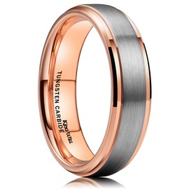 King Will Unisex 6mm 18k Rose Gold Plated Tungsten Carbide Ring Two Tone Wedding Band 12