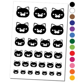 Round Cat Face Doubtful Temporary Tattoo Water Resistant Fake Body Art Set Collection - Purple (One Sheet)