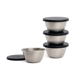 RSVP International Kitchen Prep Bowl Collection, Stainless Steel, Dishwasher Safe, Cup & Lid, 4 Piece, 3-ounce