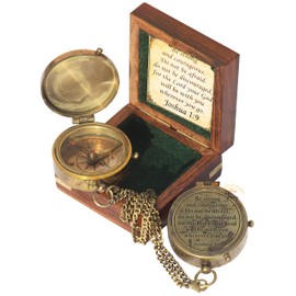 TUBAZ "Be Strong and Courageous" Engraved Compass with Wooden Box, Christian Gift for Men, Catholic Gift, Baptism Gift for Boys, Gift for Teen Boys, Graduation Gift, Sentimental Gift-Gift for Birthday