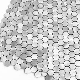 BeNice Peel and Stick Backsplash Kitchen Mosaic Tiles Penny Hexagon Small Metal Stickers(5PCS,Silver)