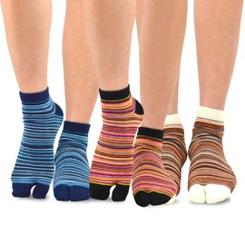 TeeHee Flip Flop Big Toe Cotton Socks 3-Pairs Mini Stripe Casual Socks Good for Flip Flop Sandals