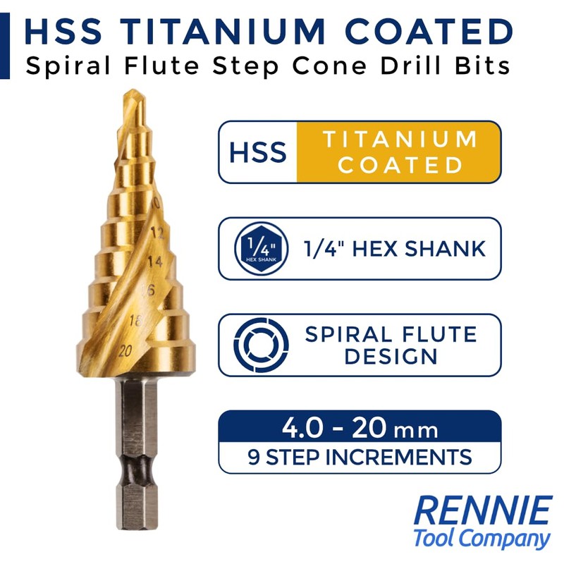 4mm to 20mm Spiral Flute Step Drill Bit, High Speed