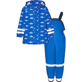 Playshoes Boy's Waterproof Rainsuit Sharks Raincoat, Blue, 5-6 Years (Manufacturer Size:116)