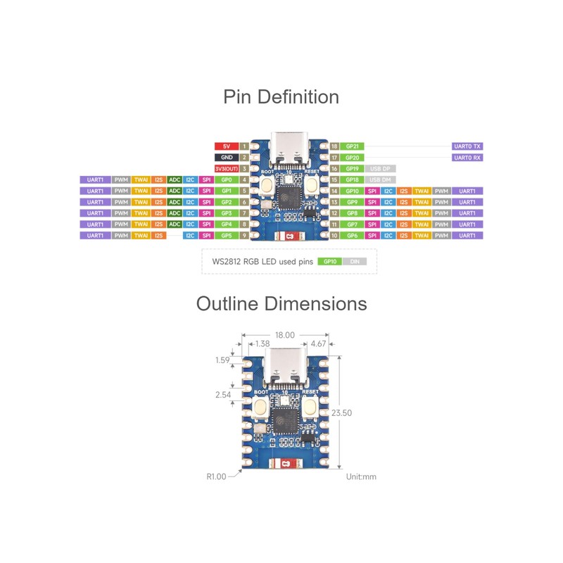 ESP32-C3 Mini Development Board with Pre-soldered Header Based On ESP32-C3FN4