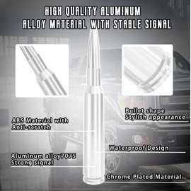 Truck Car Bullet Antenna with Valve Stem Caps Mast for GM Chevy Silverado 1500 2500 3500 HD Ford F150 F250 F350 Denali Heavy Pickup Jeep Truck Accessories (Chrome)