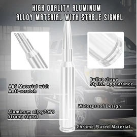 Truck Car Bullet Antenna with Valve Stem Caps Mast for GM Chevy Silverado 1500 2500 3500 HD Ford F150 F250 F350 Denali Heavy Pickup Jeep Truck Accessories (Chrome)