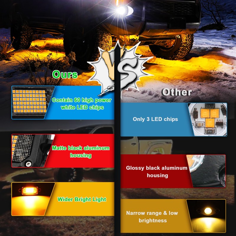Amber Rock Lights, 4 PCS 60 Chip Rock Lights for