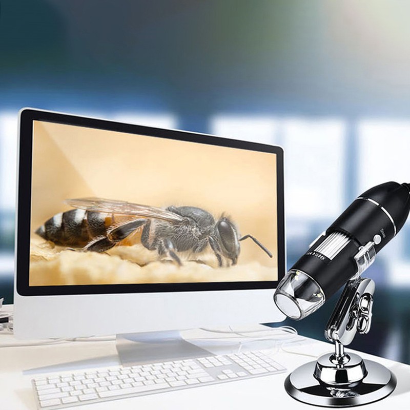 USB Digital Microscope 1600X Magnification Camera 8 LEDs with Stand