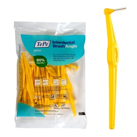 TEPE - cepillo para polvo interdental, ángulo dental, cepillo para polvo dental para limpieza de dientes, paquete de 25, 0,7 mm, espacios medianos, amarillo, tamaño 4