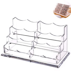 SHANGJI Business Card Holder for Desk, Vertical Clear Acrylic Business Card Display Holders for Desktop (3Tier 6Pocket), (BCH-01)