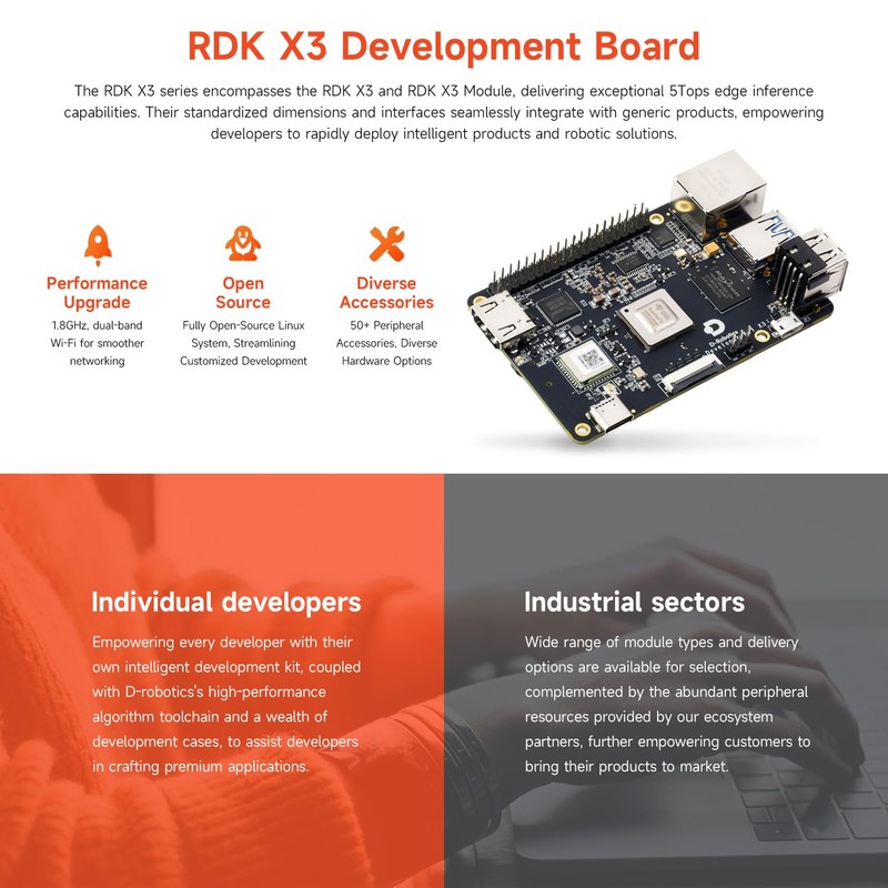Waveshare D-Robotics RDK X3 Development Board, Quad-core ARM Cortex-A53 Processer,