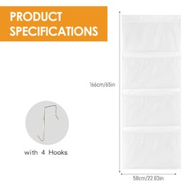 Over Door Toy Storage, Stuffed Animal Organiser with 4 Expandable Mesh Pockets, Breathable Hanging Kid Plush Net Hammock Baby Toy Holder with Hooks, for Wardrobe, Nursery, Bedroom, Bathroom, White