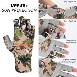 Bassdash ALTIMATE Fishing Gloves Sun Protection Fingerless Hunting UPF 50+ Men’s Women’s UV Gloves