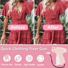Mini Stitch Gun for Clothes, Micro Clothing Stitch Gun with Hard Case, Speedy Clothing Sewing Quick Stitch Gun Stitchy Fixer, Tagging Gun Kit with 5000 Fasteners and 6 Needles, Pink