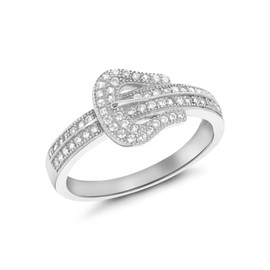 Tuscany Silver Women's Sterling Silver Rhodium Plated Cubic Zirconia Buckle Ring - Size P