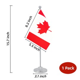 Rotenl Canada Desk Flag, Canadian Table Office Flag with Metal Pole and Stand Base, International Country Flags, Festival Event Celebration, Classroom Meeting Desktop Decor (Canada)